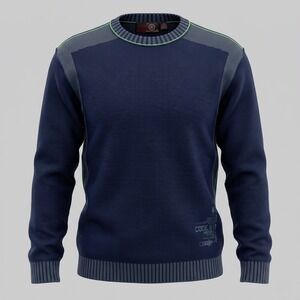 Burnside Mens XL Navy Blue Knit Sweater Code 5 Colorblock Y2K Long Sleeve